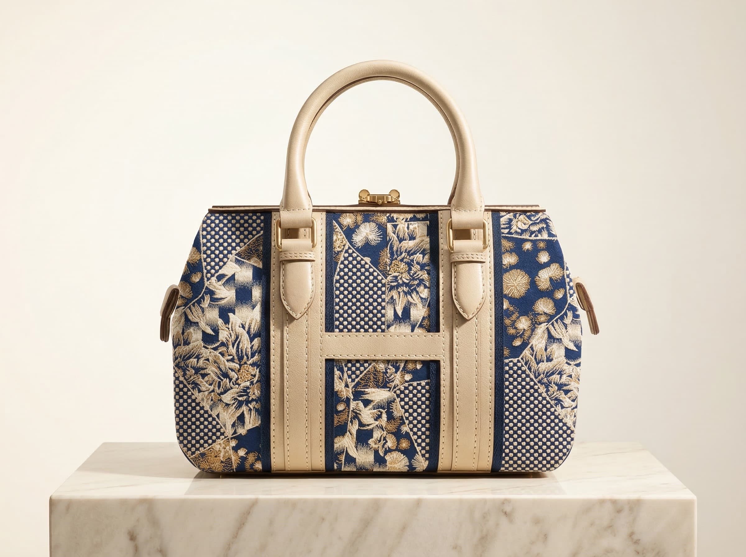 Kinsō Doctor's Bag - botanical jacquard, gold clasp