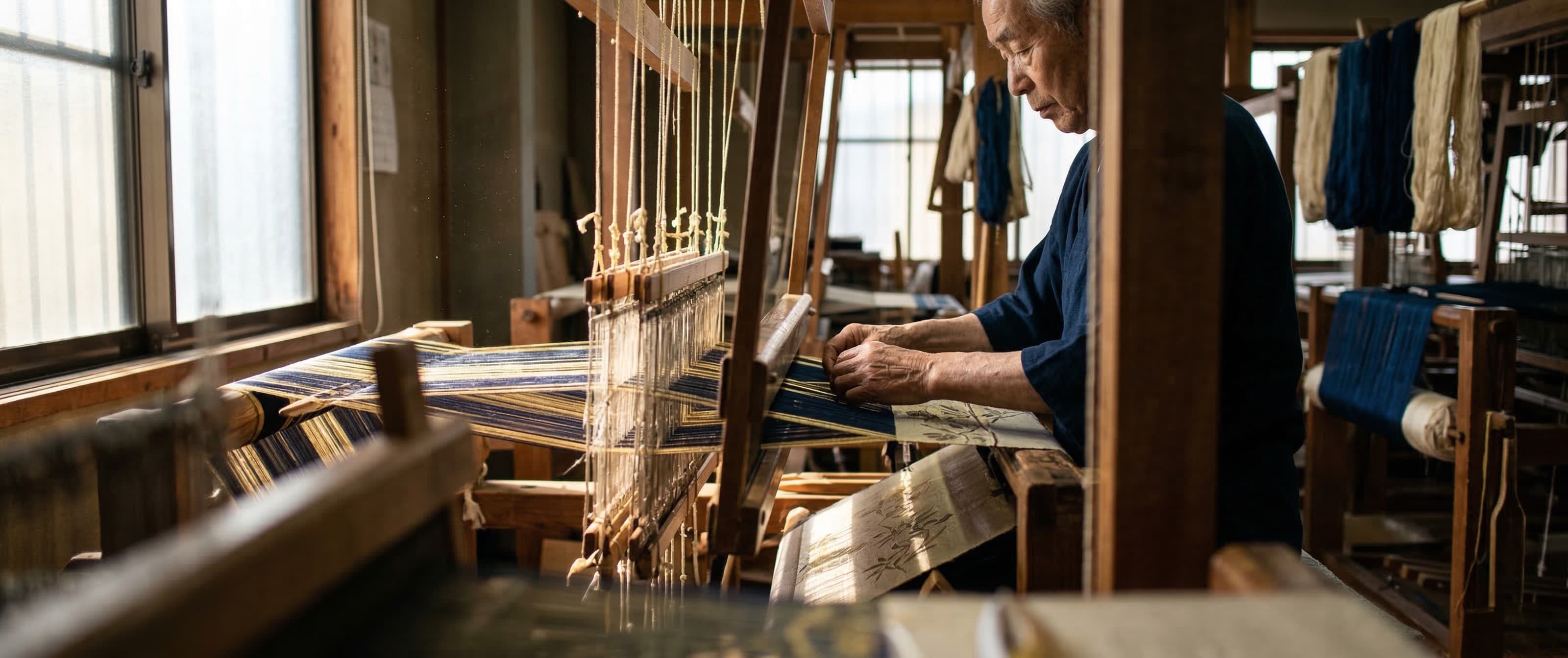 Aizome - hands wringing indigo-dyed fabric